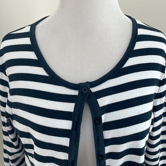Blue/white striped 3/4 sleeve button down shirt by Rafaela women’s large - Picture 2 of 9